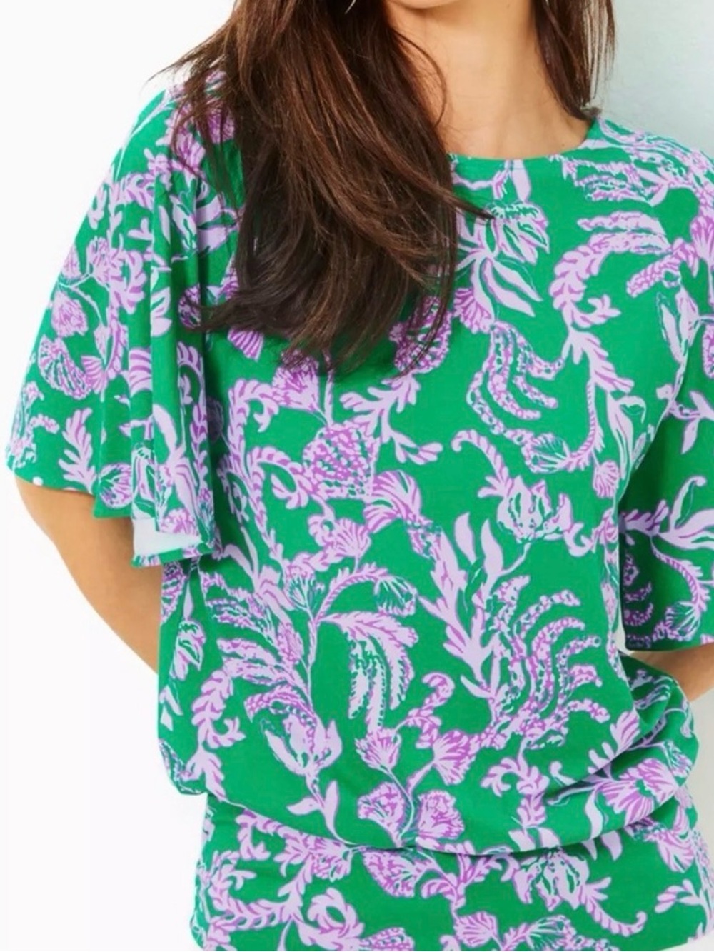 Lilly Pulitzer Green and Lavender Floral Crewneck Tee